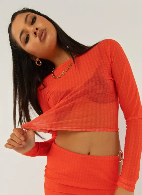 Good Luck Charm Mesh Top - Tangerine Monogram made by Peppermayo