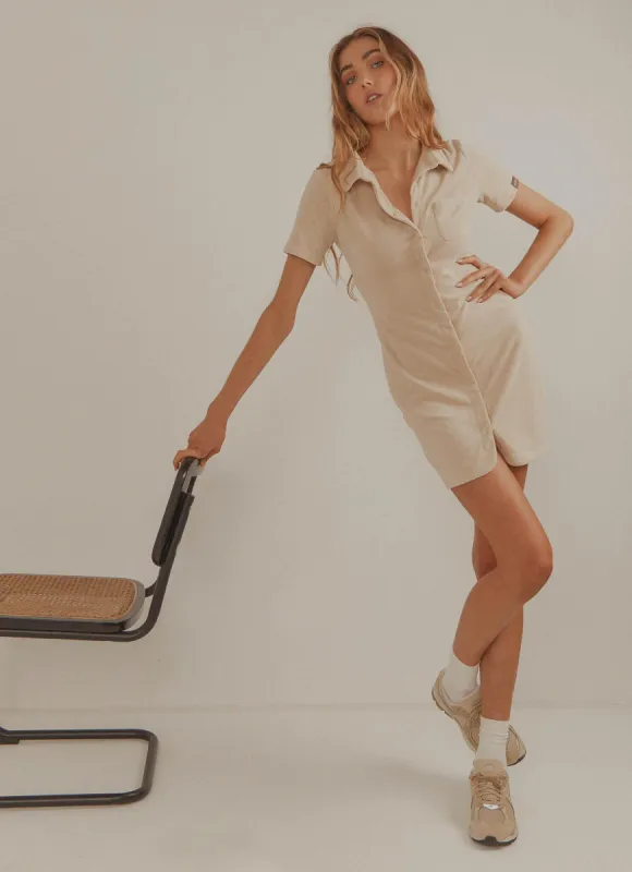 Daylight Terry Mini Dress - Beige sold by Peppermayo