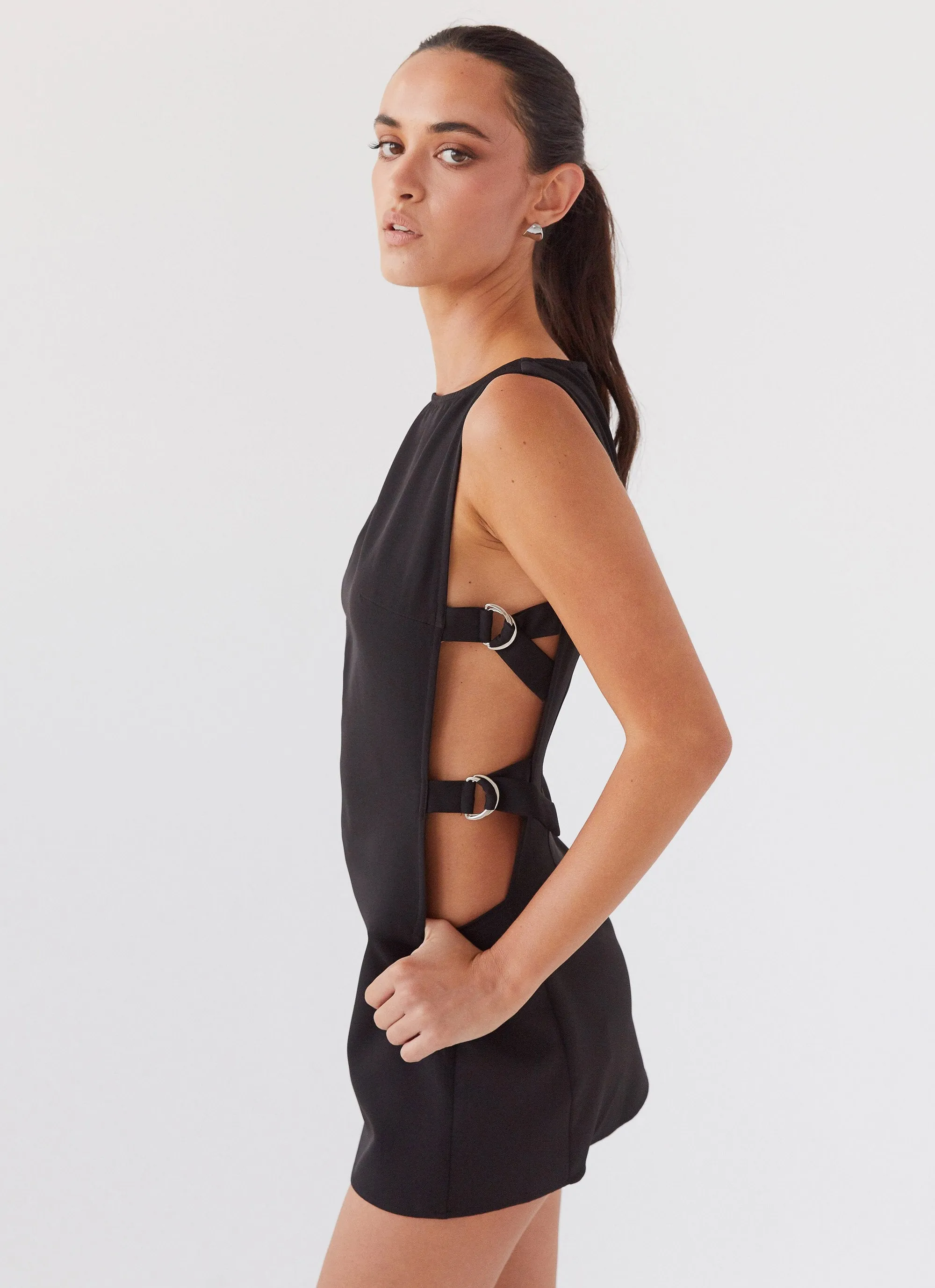 Cherish You Buckle Mini Dress - Shadow sold by Peppermayo