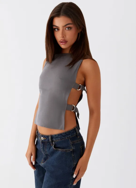 Cherish You Buckle Top - Charcoal sold by Peppermayo