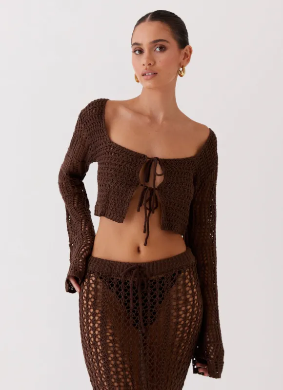 Rosalina Crochet Long Sleeve Top - Chocolate sold by Peppermayo