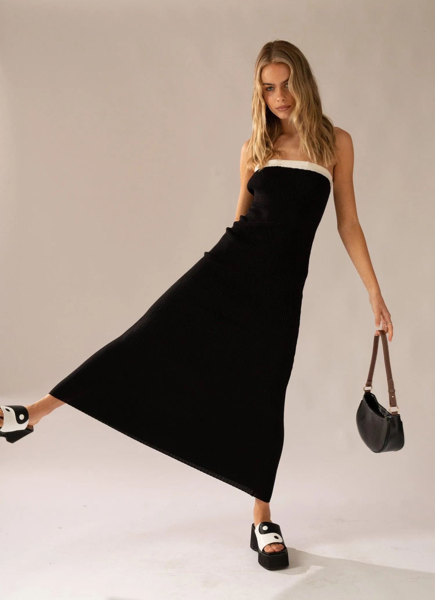Hazey Knit Maxi Dress - Black sold by Peppermayo