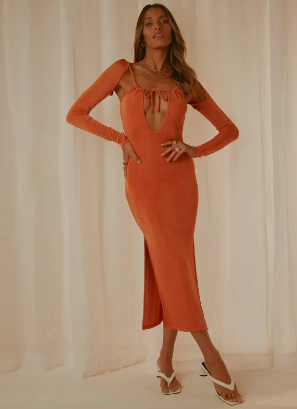 London & Paris Maxi Dress - Orange Shimmer sold by Peppermayo