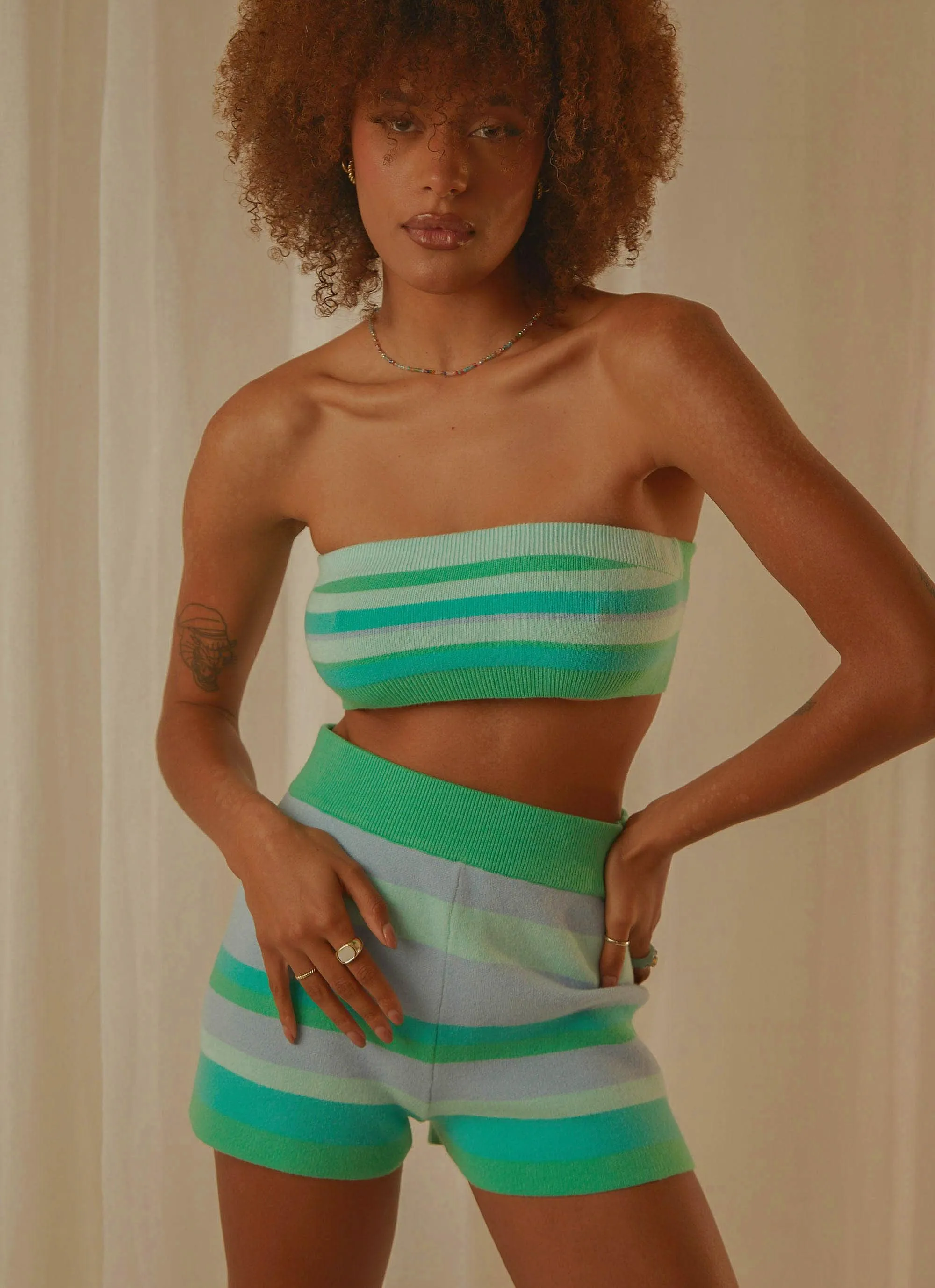 Sweet Talker Knit Crop Top - Blue Stripe sold by Peppermayo product image thumbnail 3