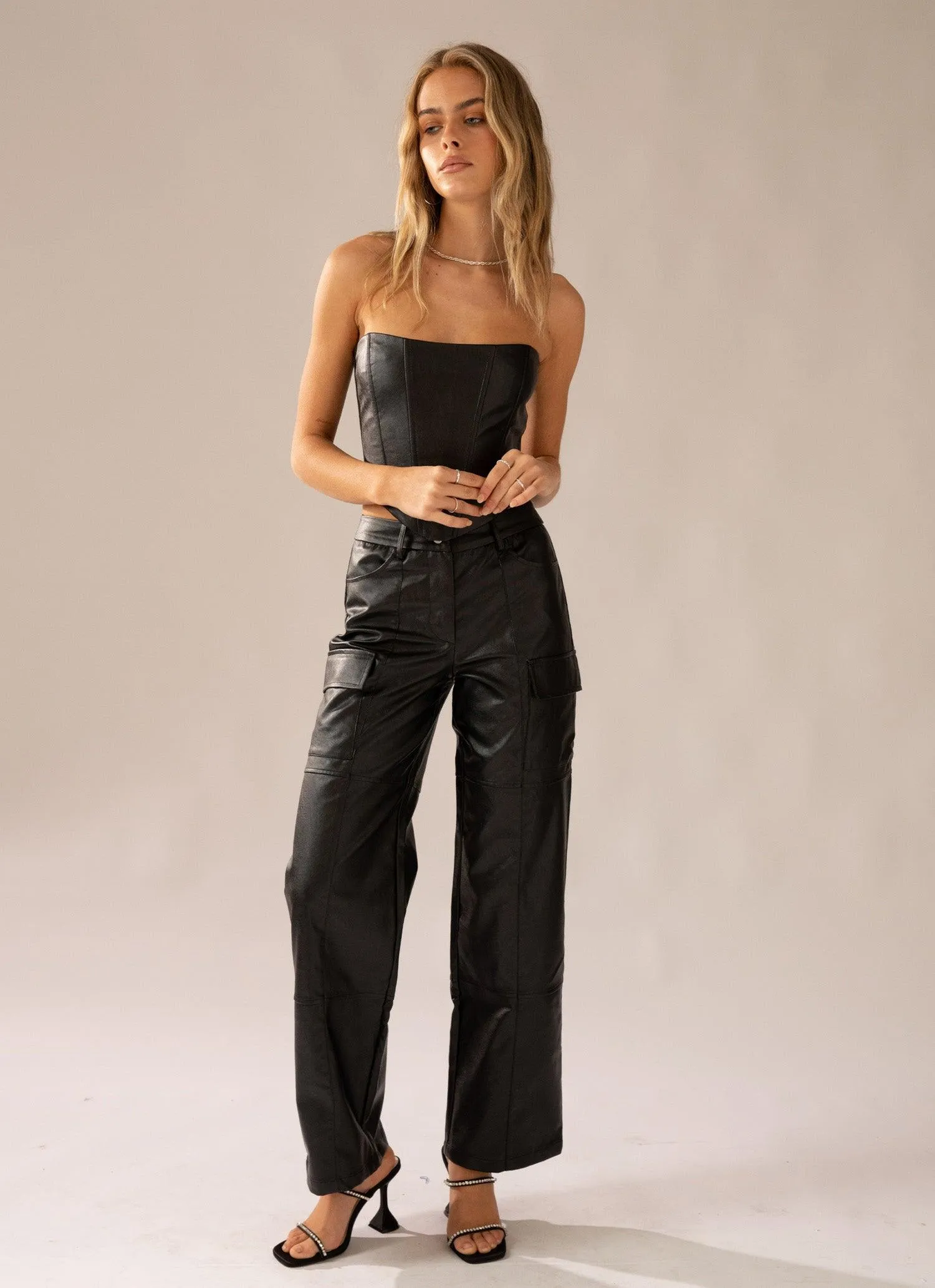 Walk On The Wild Side PU Cargo Pants - Black sold by Peppermayo product image thumbnail 2