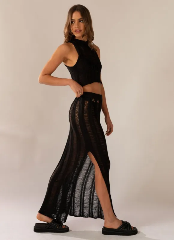 Perri Ladder Knit Maxi Skirt - Black sold by Peppermayo