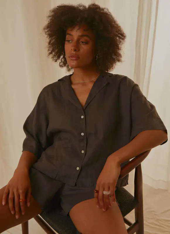 Nude Linen Lounge Shirt - Coal sold by Peppermayo