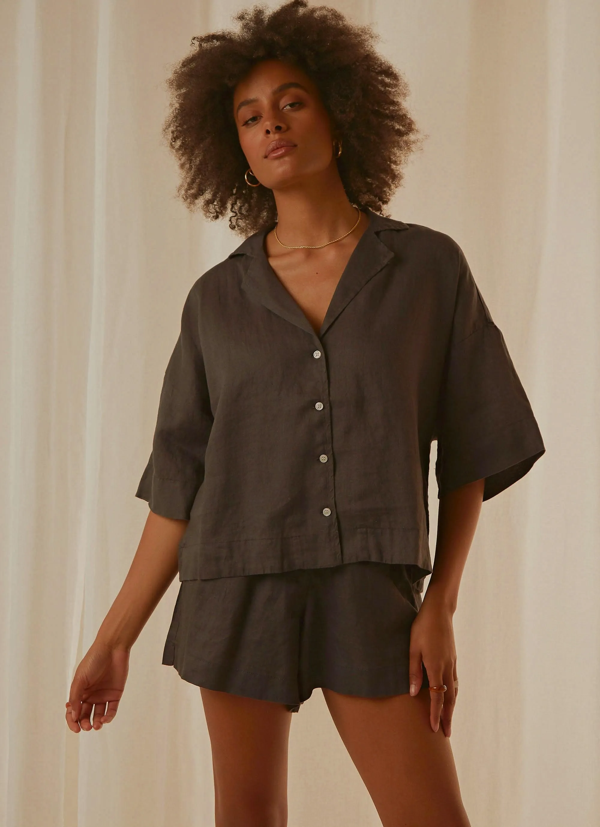 Nude Linen Lounge Shirt - Coal sold by Peppermayo product image thumbnail 3
