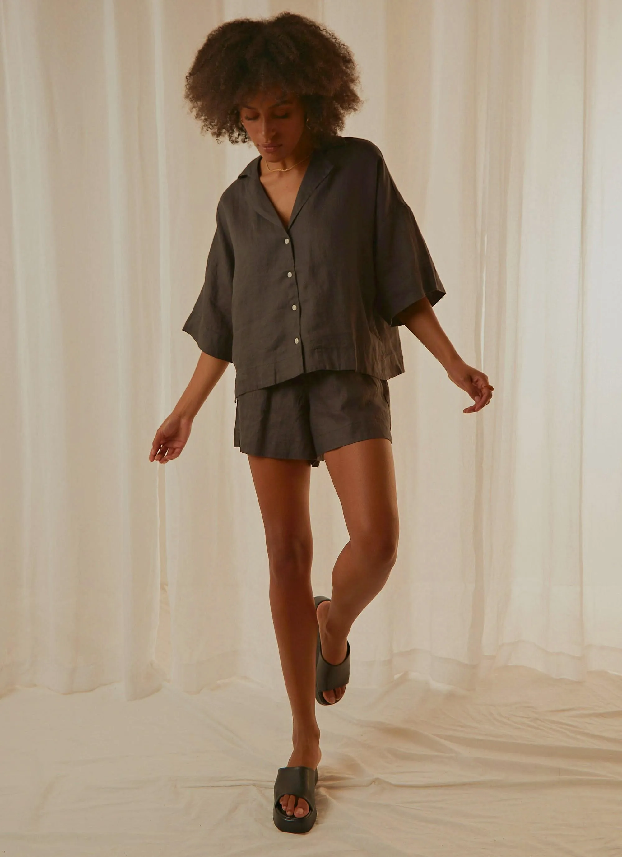 Nude Linen Lounge Shirt - Coal sold by Peppermayo product image thumbnail 2