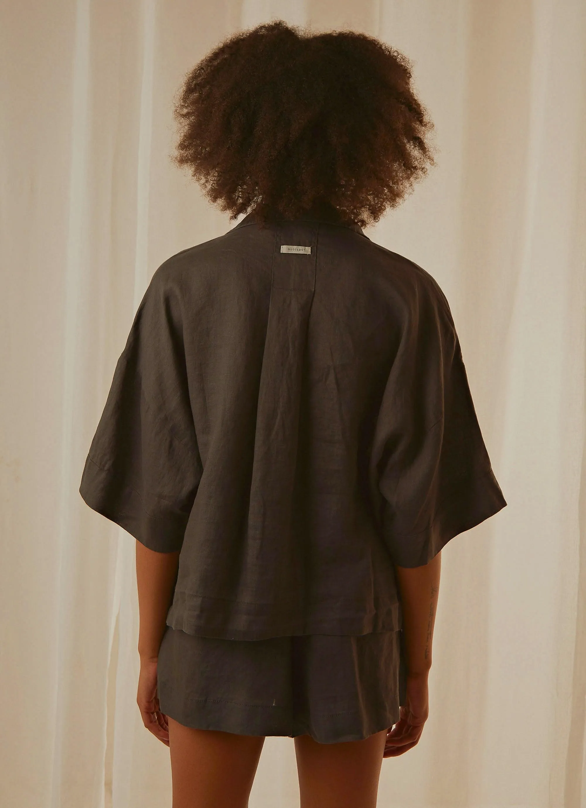 Nude Linen Lounge Shirt - Coal sold by Peppermayo product image thumbnail 5