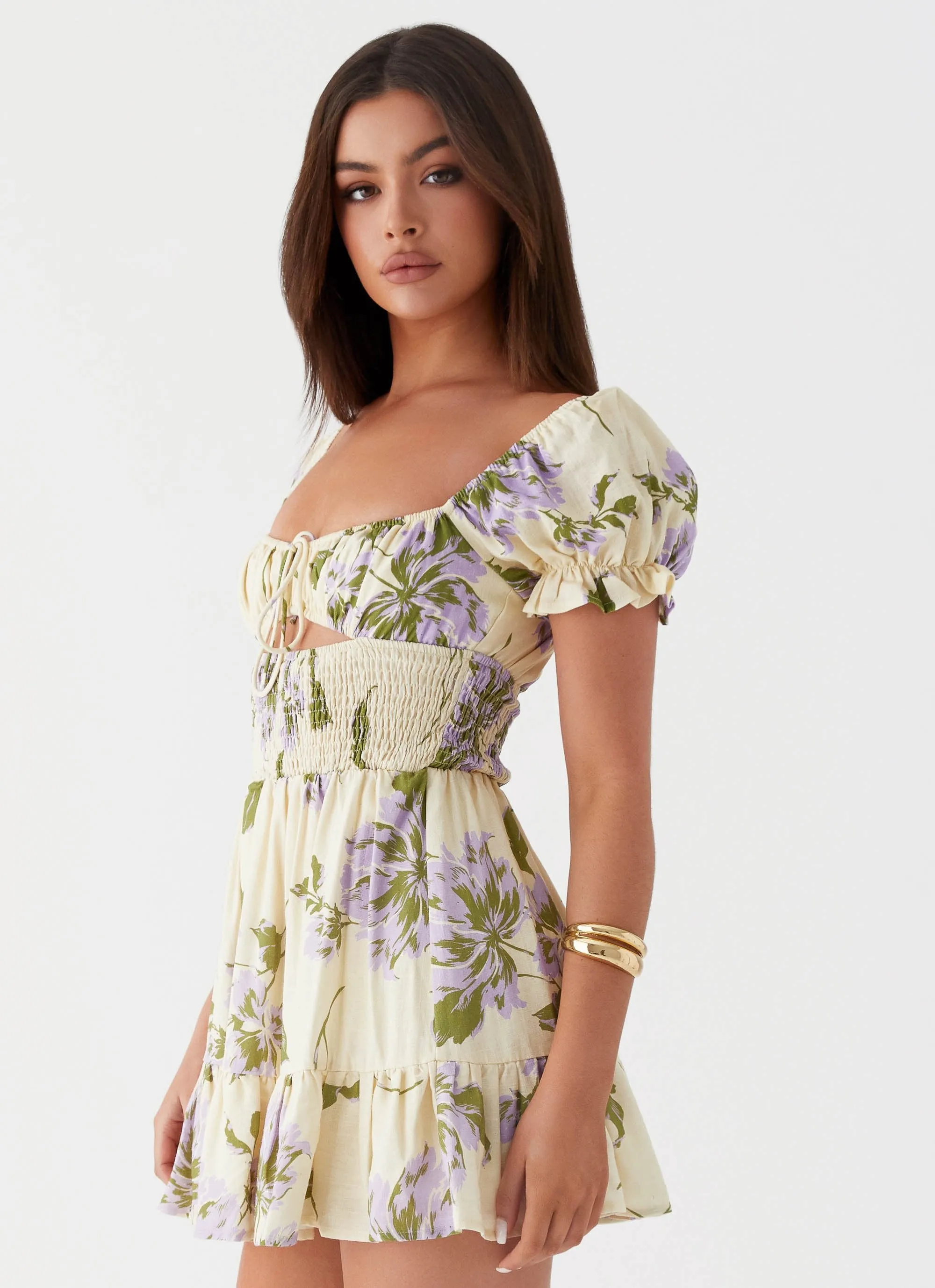 Every Reason Linen Mini Dress - Yellow Purple Floral sold by Peppermayo product image thumbnail 4