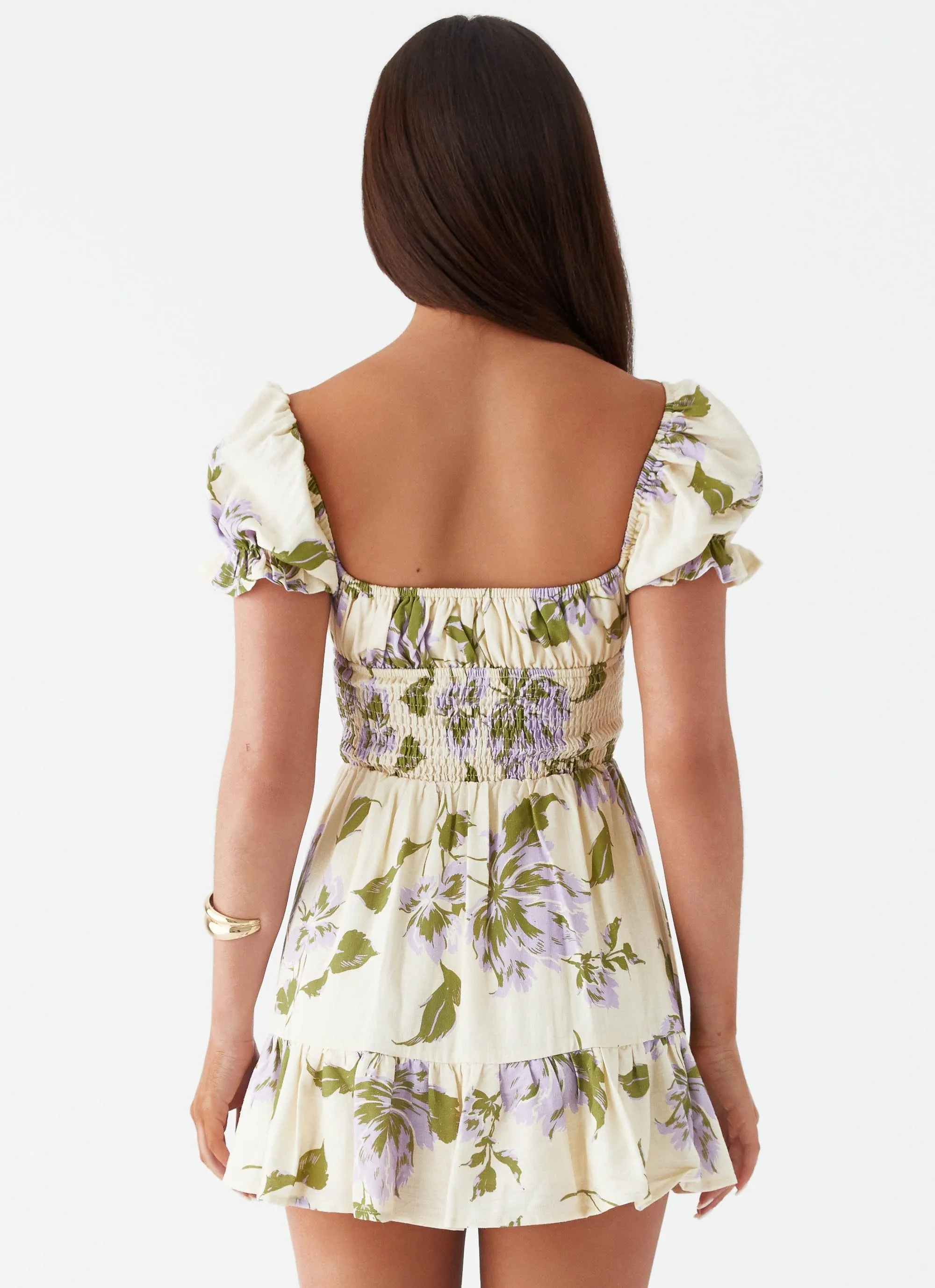 Every Reason Linen Mini Dress - Yellow Purple Floral sold by Peppermayo product image thumbnail 5