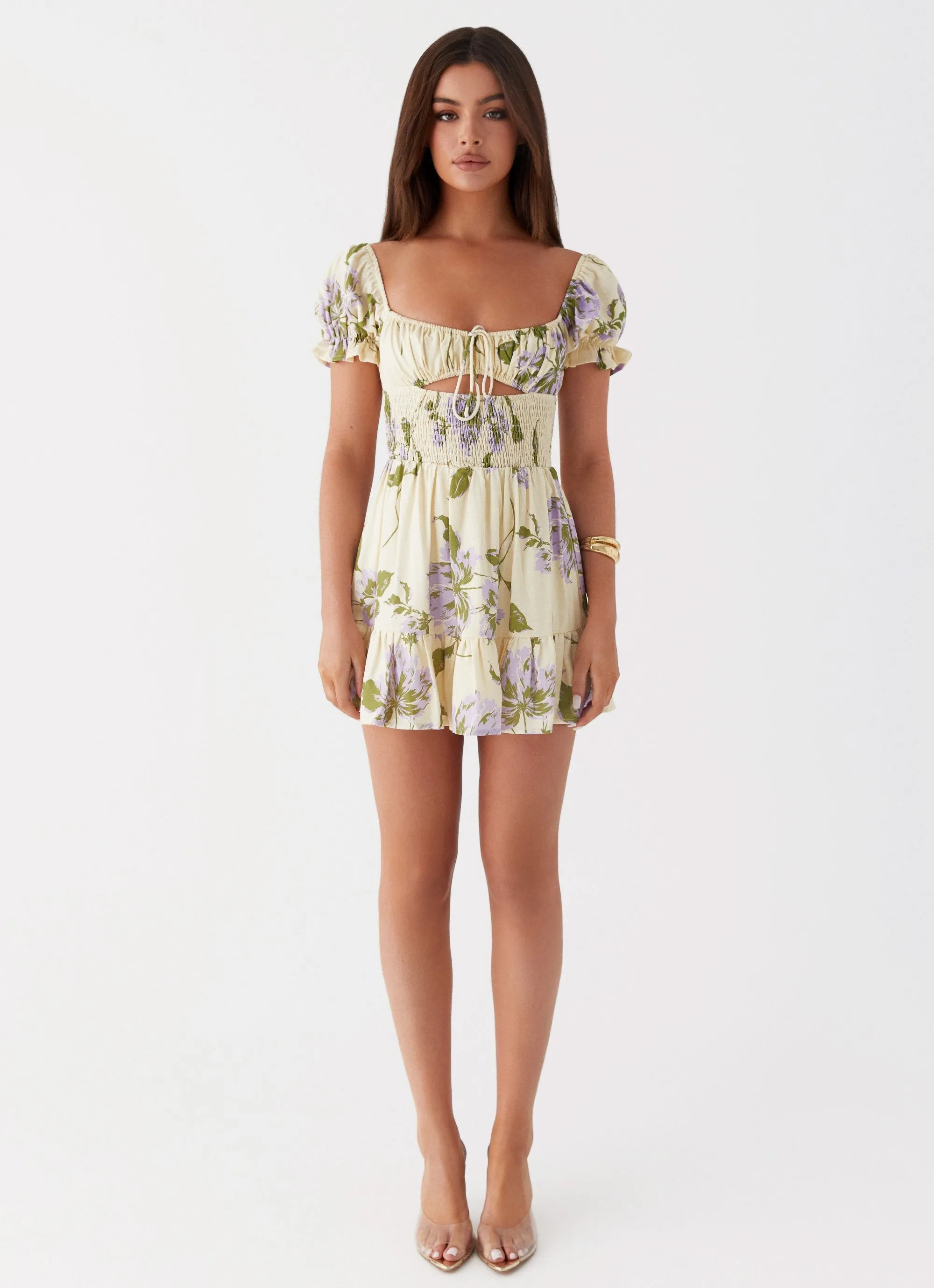 Every Reason Linen Mini Dress - Yellow Purple Floral sold by Peppermayo product image thumbnail 3