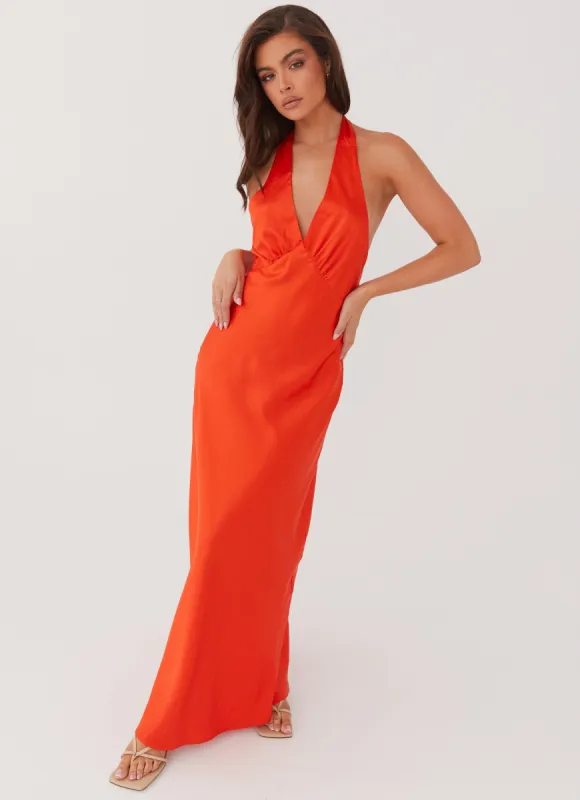 Heavy Hearted Satin Maxi Dress - Sunset sold by Peppermayo
