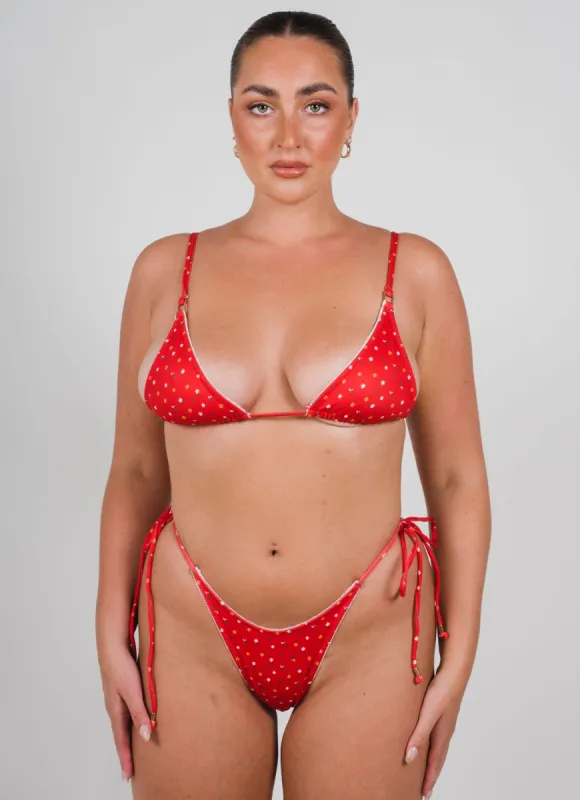 The Dulce Triangle Bikini Top - Red Floral sold by Peppermayo