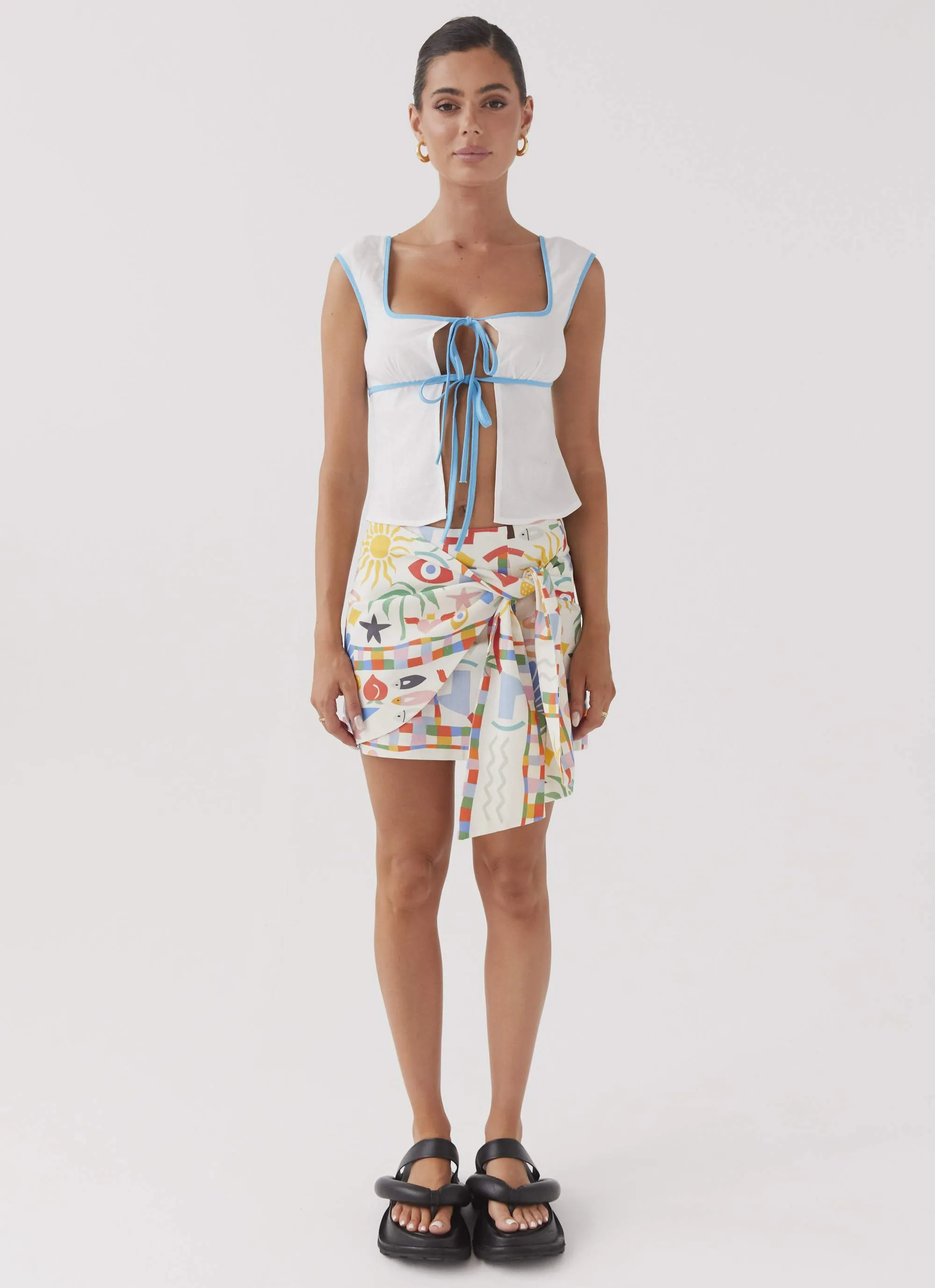 At First Light Linen Wrap Mini Skirt - Summer Palm sold by Peppermayo product image thumbnail 3