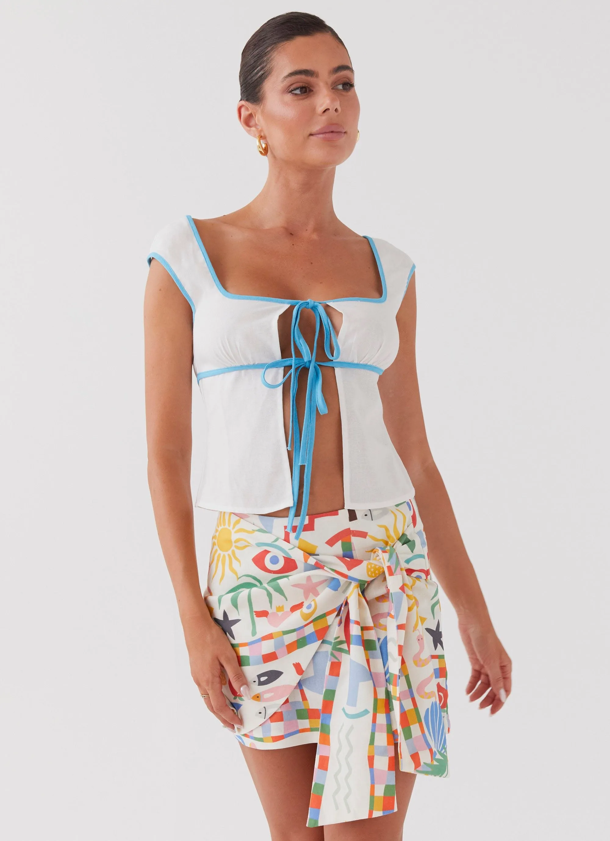 At First Light Linen Wrap Mini Skirt - Summer Palm sold by Peppermayo product image thumbnail 5