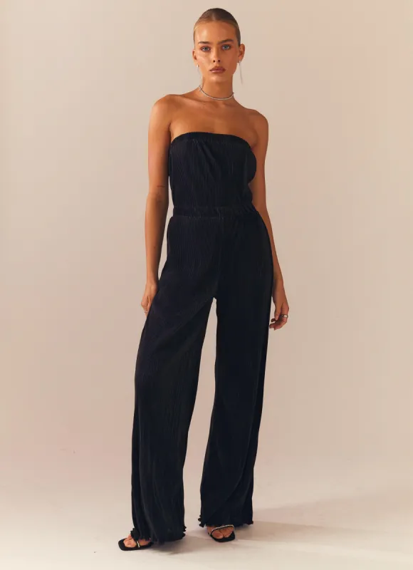 Doing The Most Plisse Jumpsuit - Black sold by Peppermayo