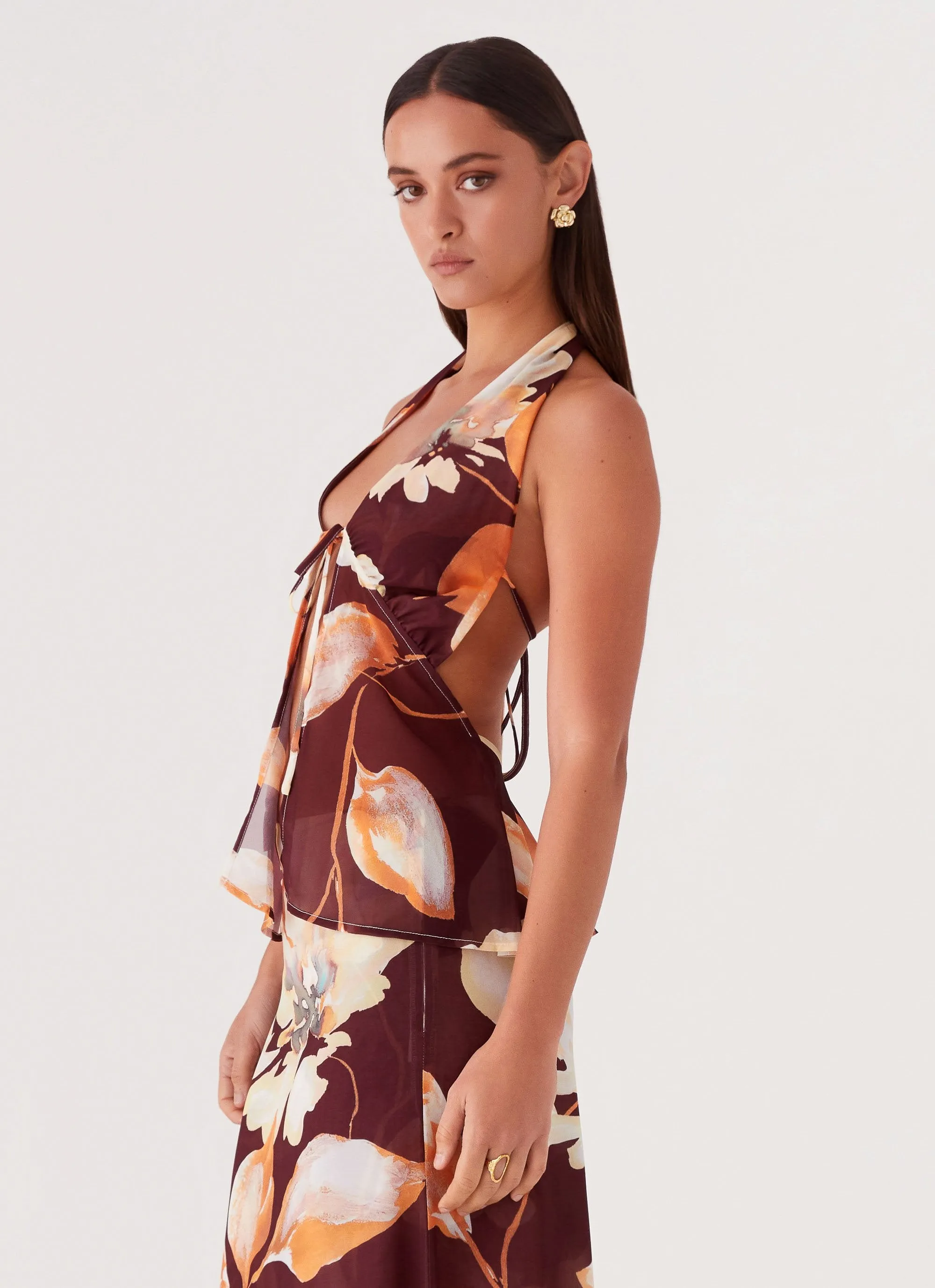 Camellia Halterneck Top - Brown Floral sold by Peppermayo product image thumbnail 4