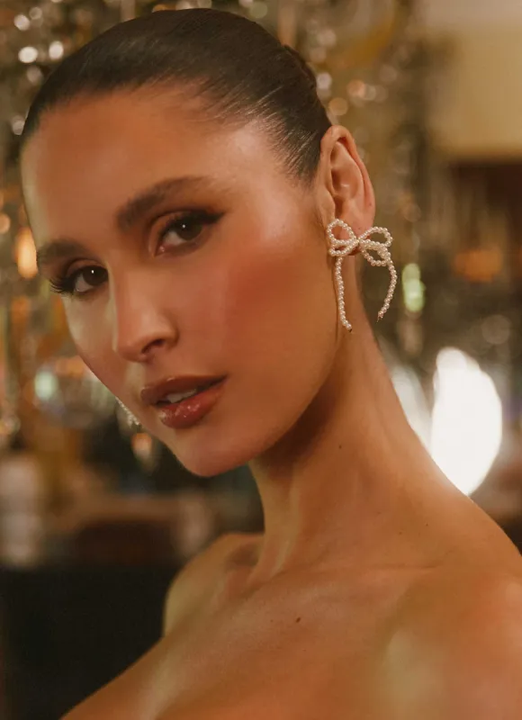 Cutie Bow Earrings - Ivory sold by Peppermayo