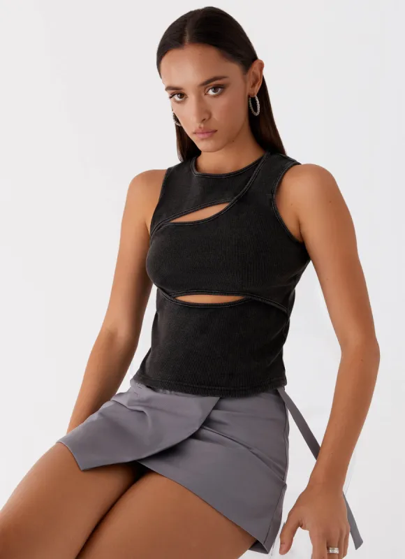 Beyond Cut Out Ribbed Top - Charcoal sold by Peppermayo