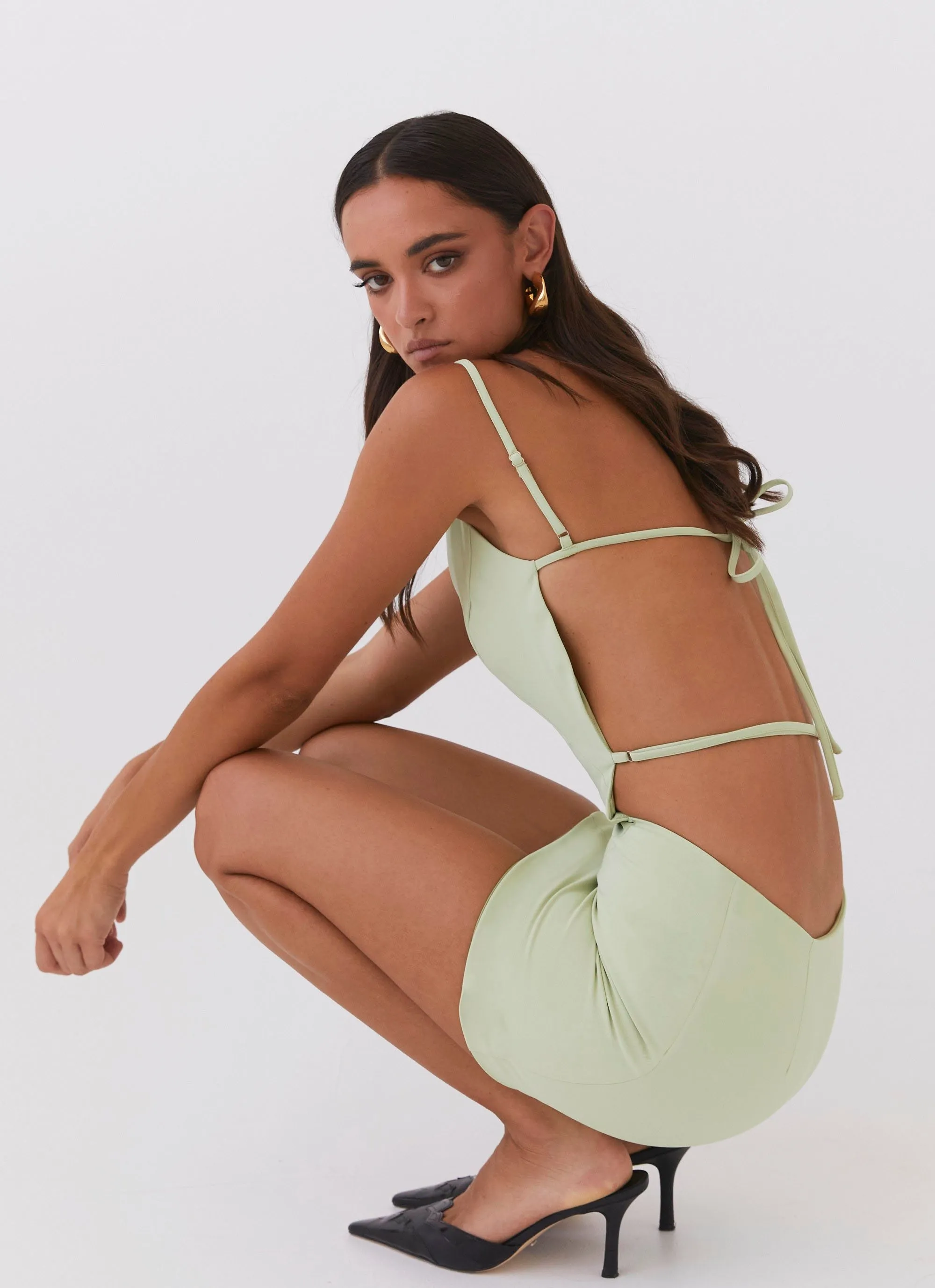 Lindsey Cutout Mini Dress - Green Zest sold by Peppermayo