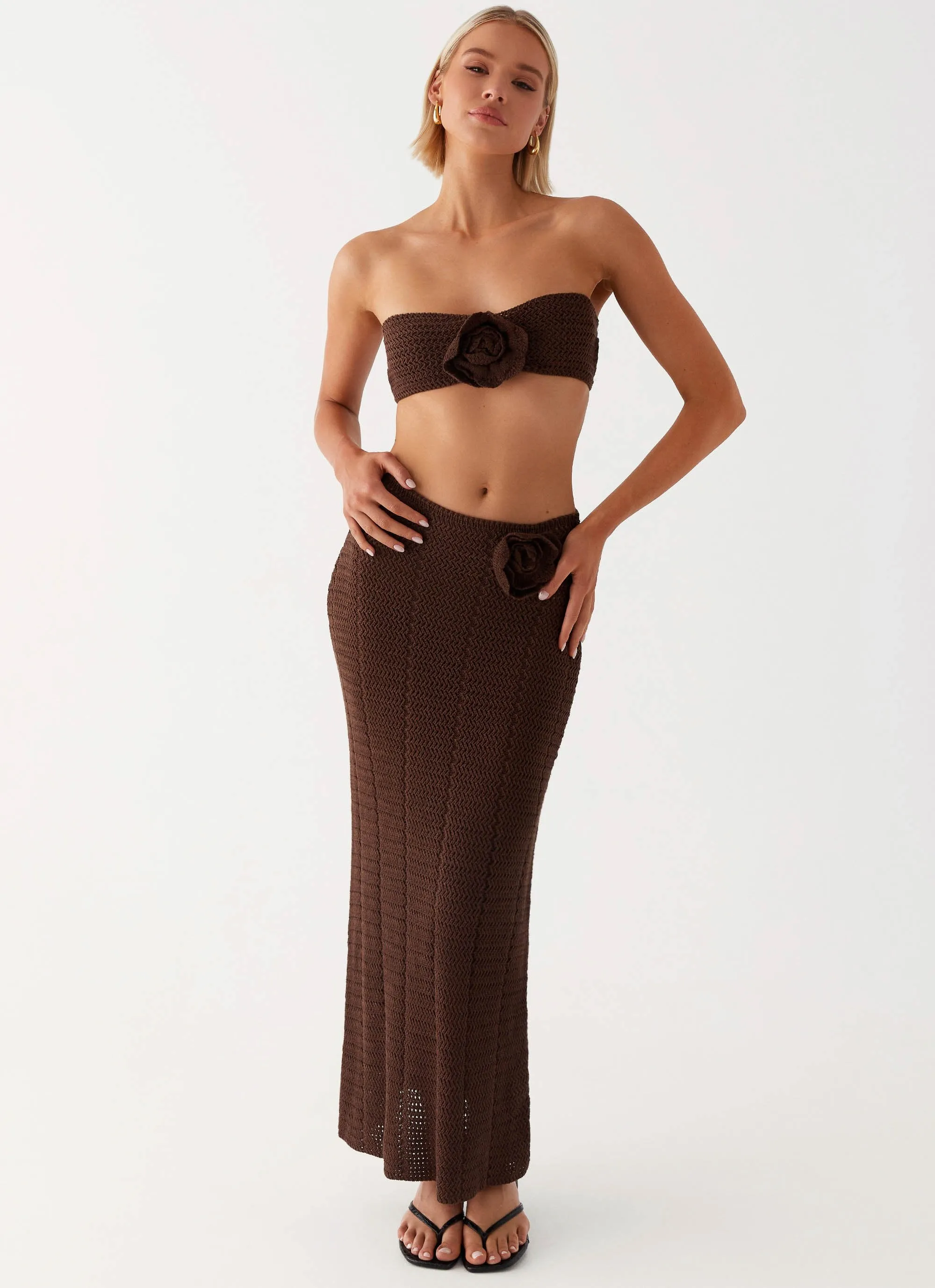 Kelcie Rose Crochet Maxi Skirt - Chocolate sold by Peppermayo