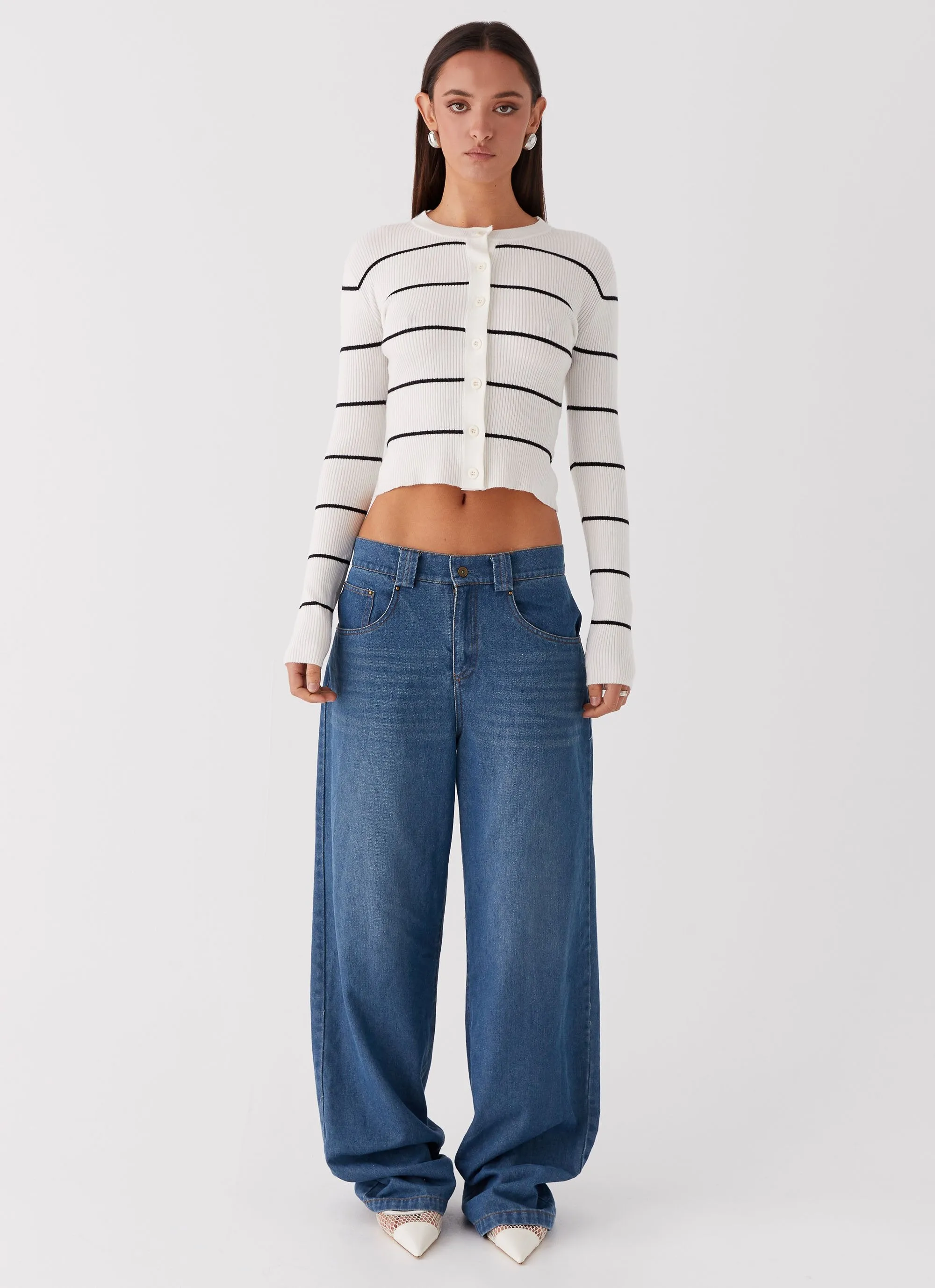 Kaylee Fitted Cardigan - White Stripe sold by Peppermayo product image thumbnail 3