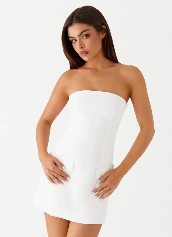Allora Strapless Mini Dress - White sold by Peppermayo