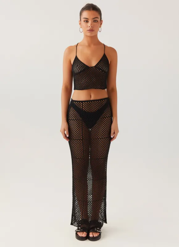 Tidal Dream Crochet Maxi Skirt - Black sold by Peppermayo