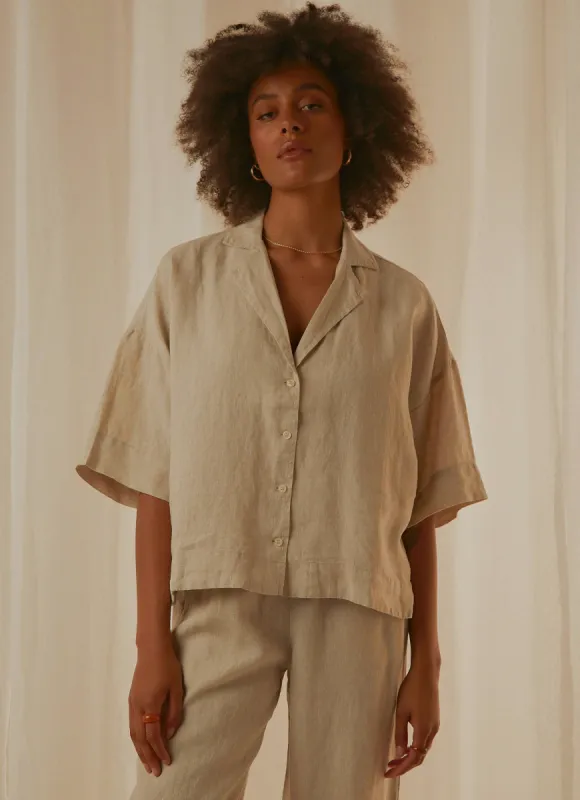 Nude Linen Lounge Shirt - Natural sold by Peppermayo