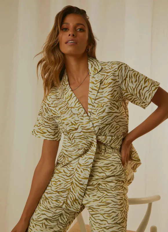 Safari Crop Shirt - Herb Zebra sold by Peppermayo