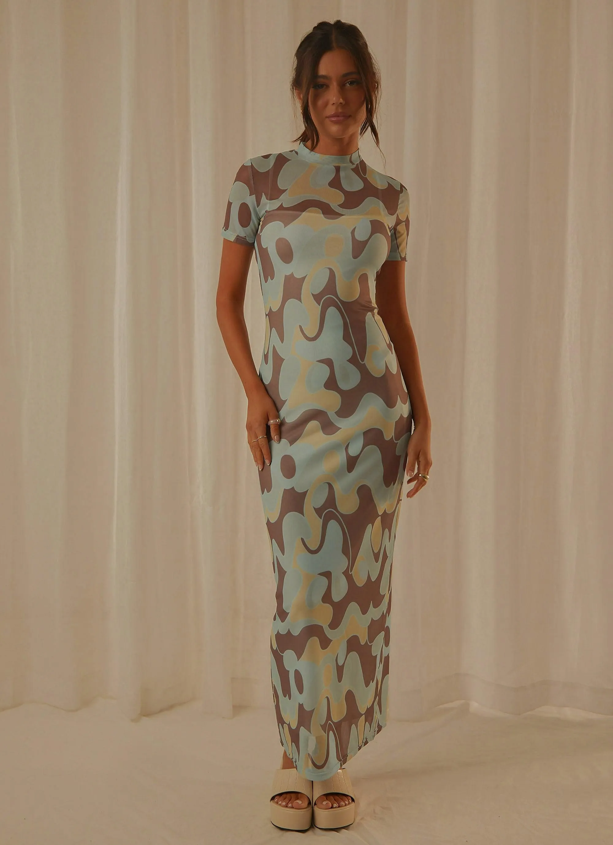 Remix Mesh Maxi Dress - Dusty Blue sold by Peppermayo