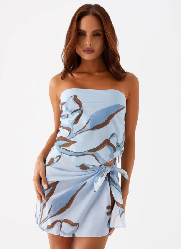 Vacay Mode Scarf Top - Blue Floral Print sold by Peppermayo