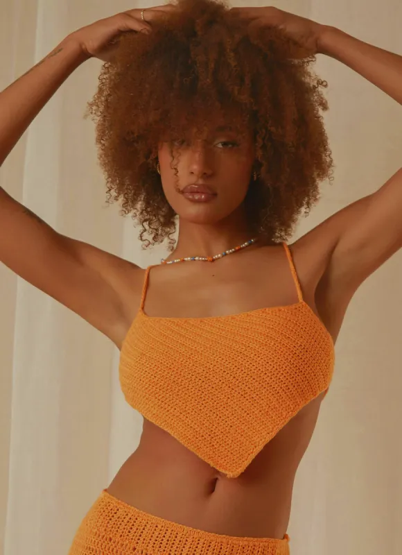 Cancun Crochet Halter Top - Tangerine sold by Peppermayo
