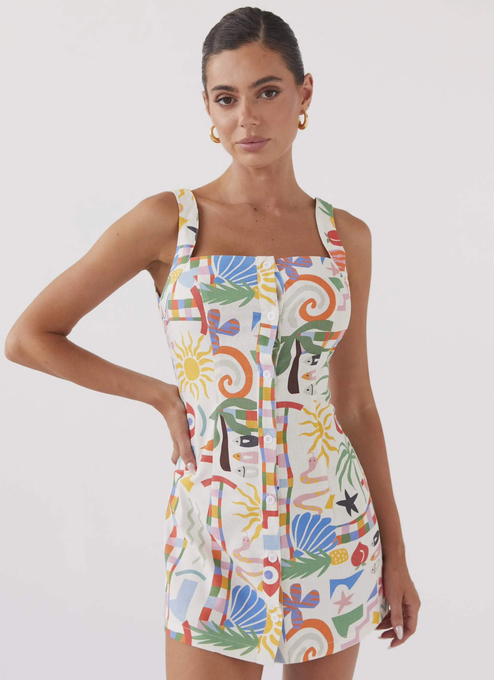 Tori Linen Mini Dress - Summer Palm sold by Peppermayo