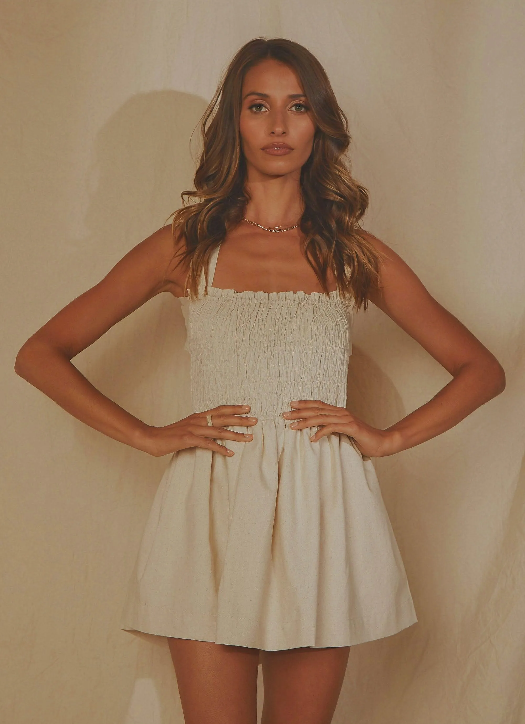 European Towns Linen Mini Dress - Oatmeal sold by Peppermayo