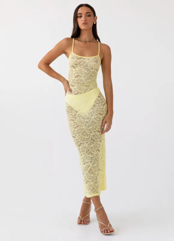 Leona Lace Maxi Dress - Canary sold by Peppermayo