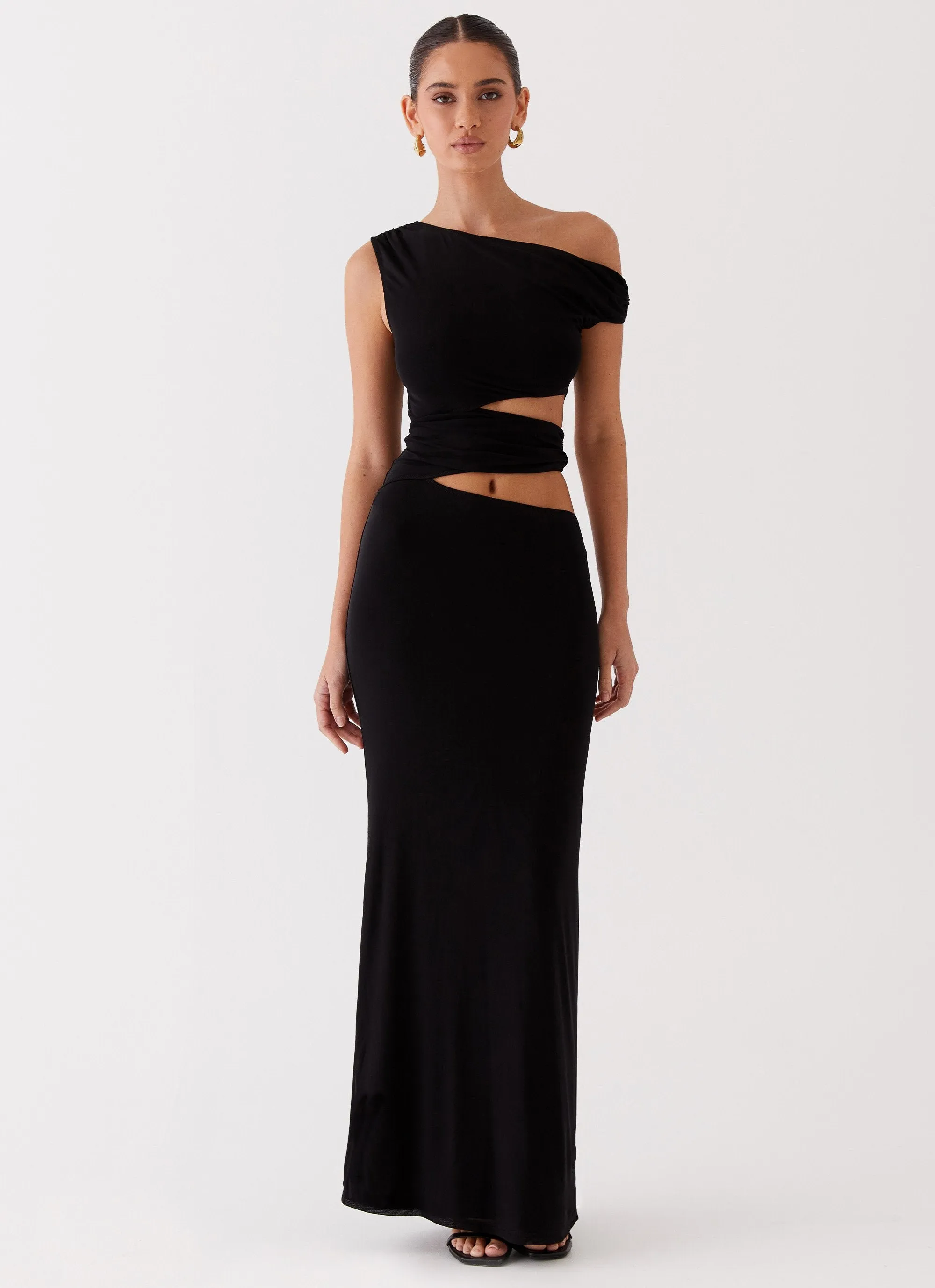 Margot One Shoulder Maxi Dress - Black sold by Peppermayo