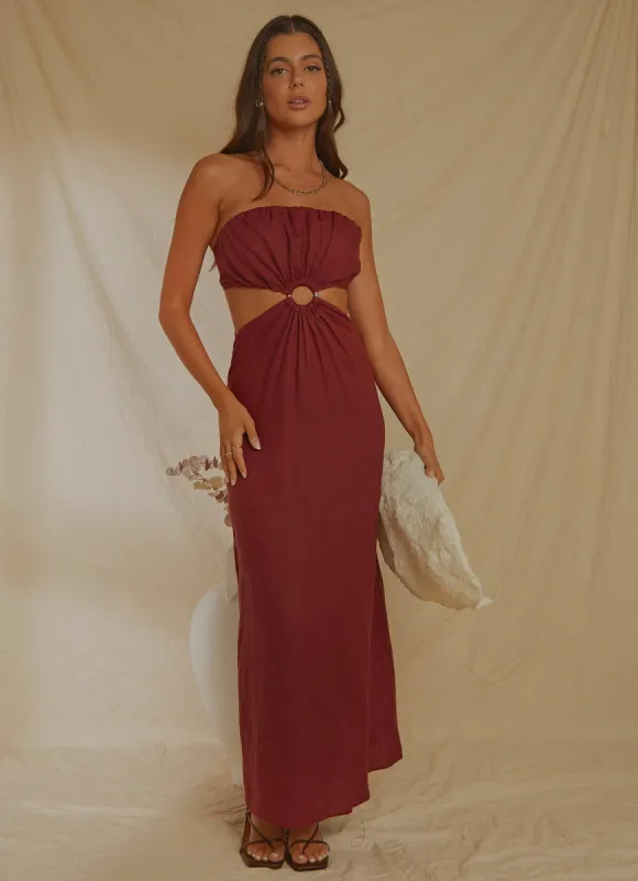 Lunchtime Drinks Maxi Dress - Burgundy sold by Peppermayo