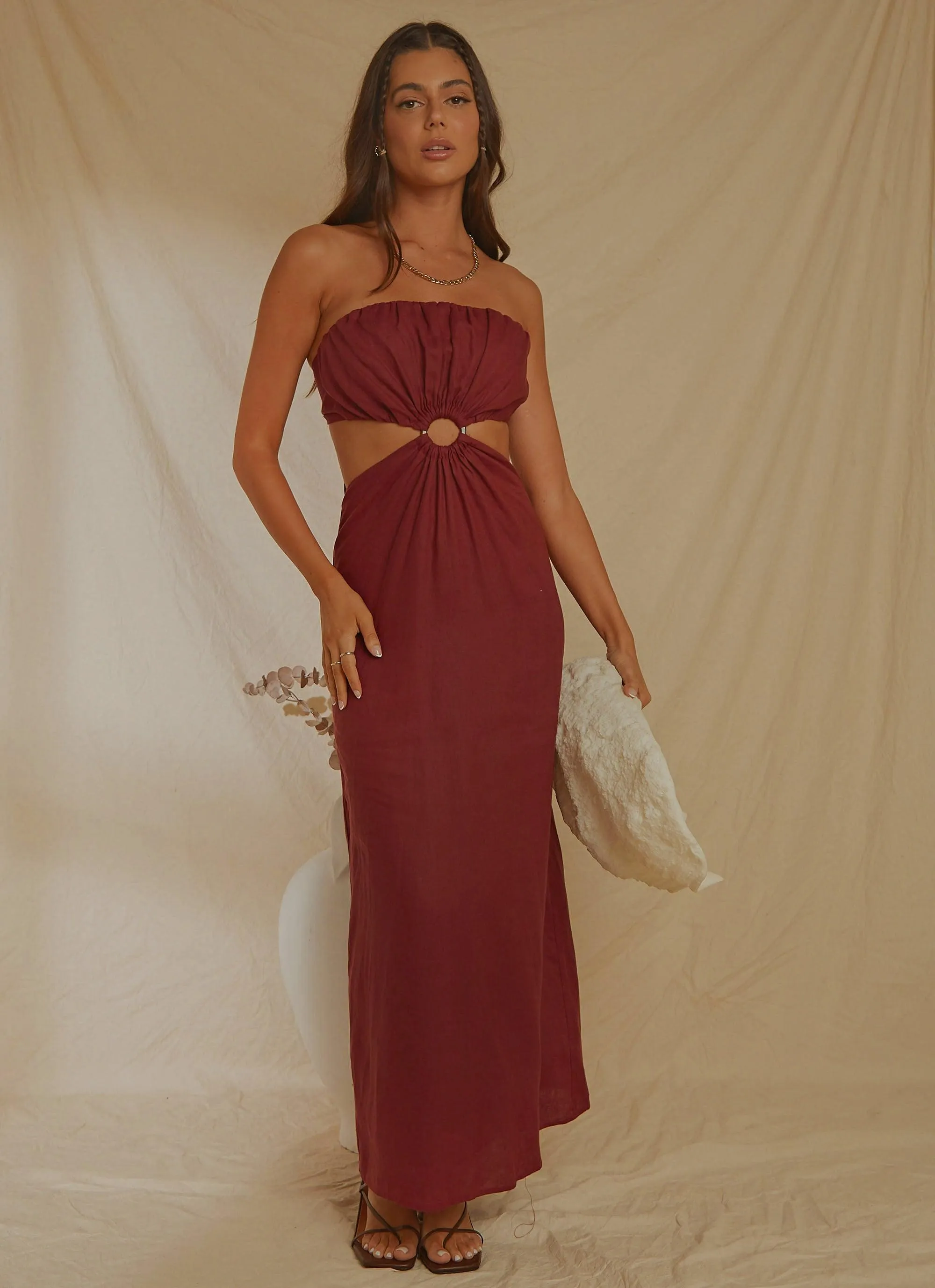 Lunchtime Drinks Maxi Dress - Burgundy sold by Peppermayo