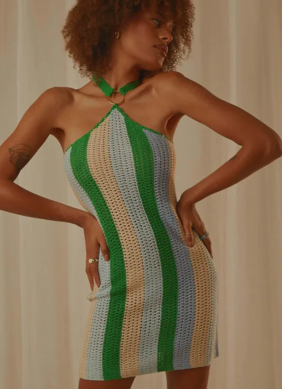 Palm Trees Crochet Mini Dress - Multi Stripe sold by Peppermayo