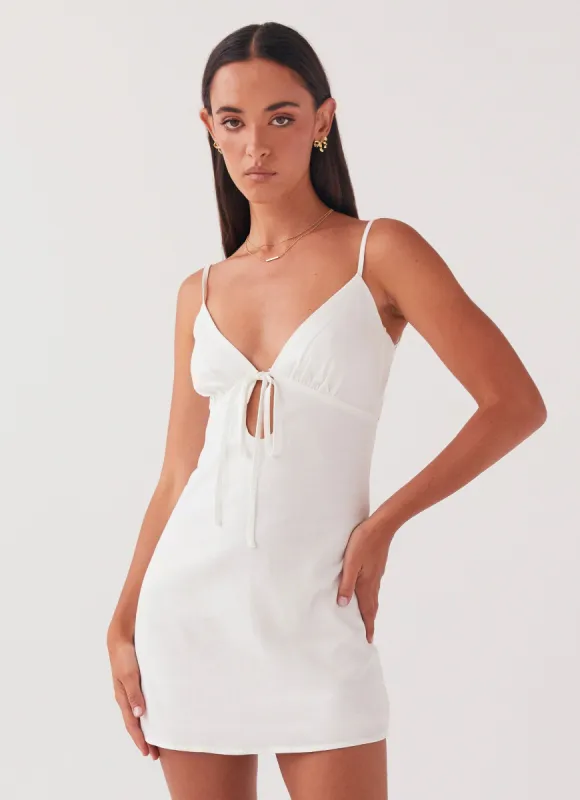 Flora Linen Mini Dress - White sold by Peppermayo