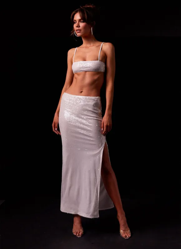 Felicity Sequin Maxi Skirt - Snow Frost made by Peppermayo