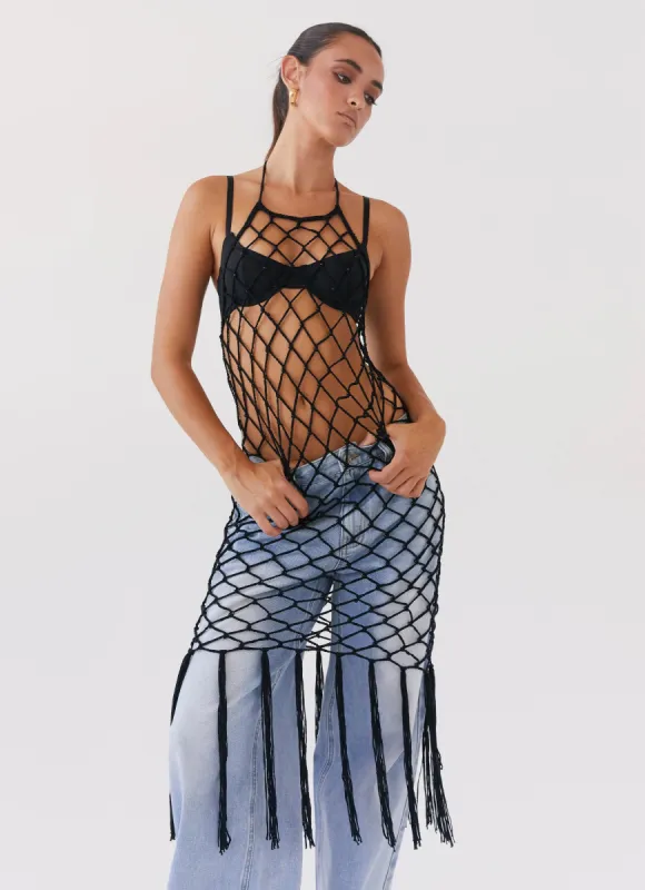Urban Jungle Net Midi Dress - Black made by Peppermayo