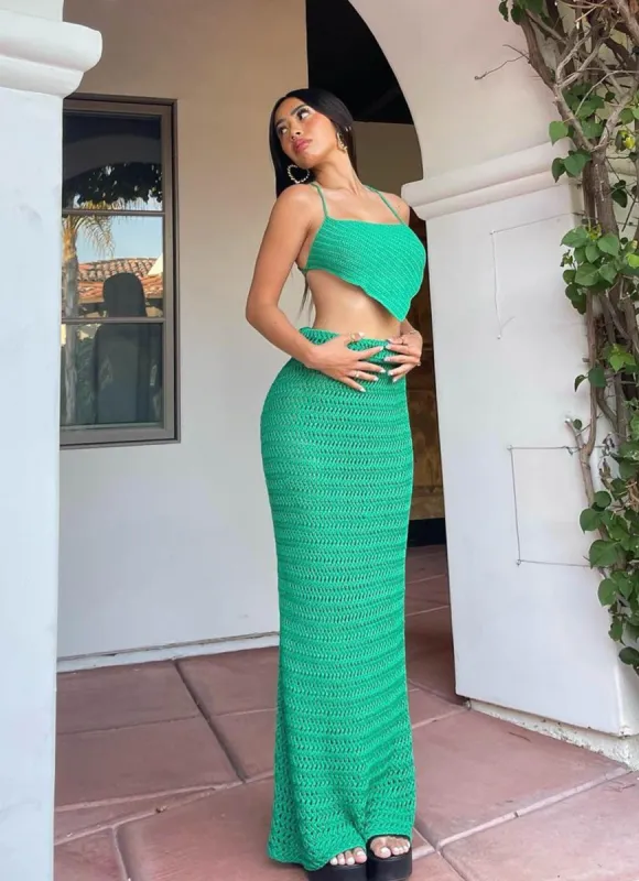 Tan Lines Crochet Crop Top - Green sold by Peppermayo