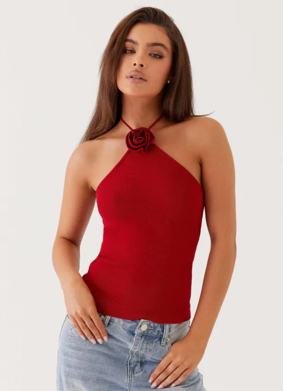 Delphi Rose Knit Top - Rouge Red made by Peppermayo