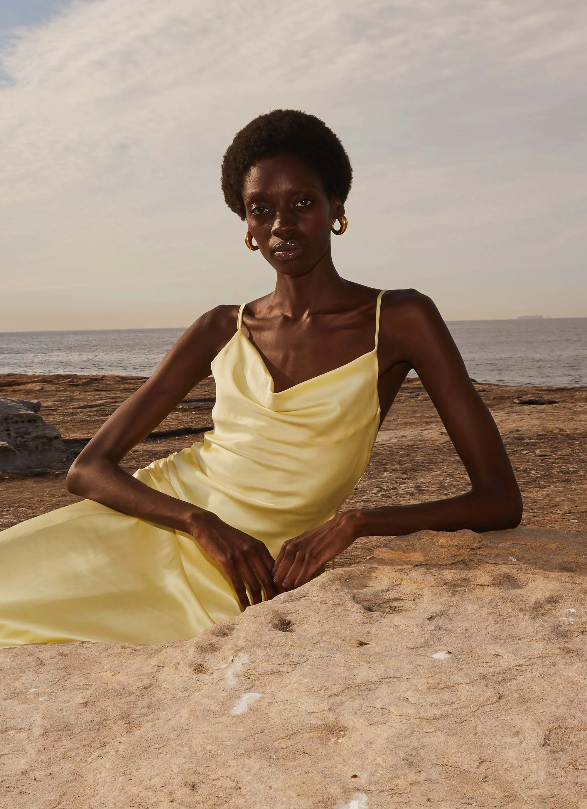 Joanna Satin Maxi Dress - Lemon sold by Peppermayo product image thumbnail 3