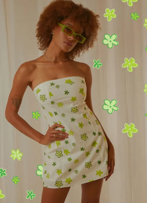 Hariette Tube Linen Mini Dress - Green Wild Poppies made by Peppermayo