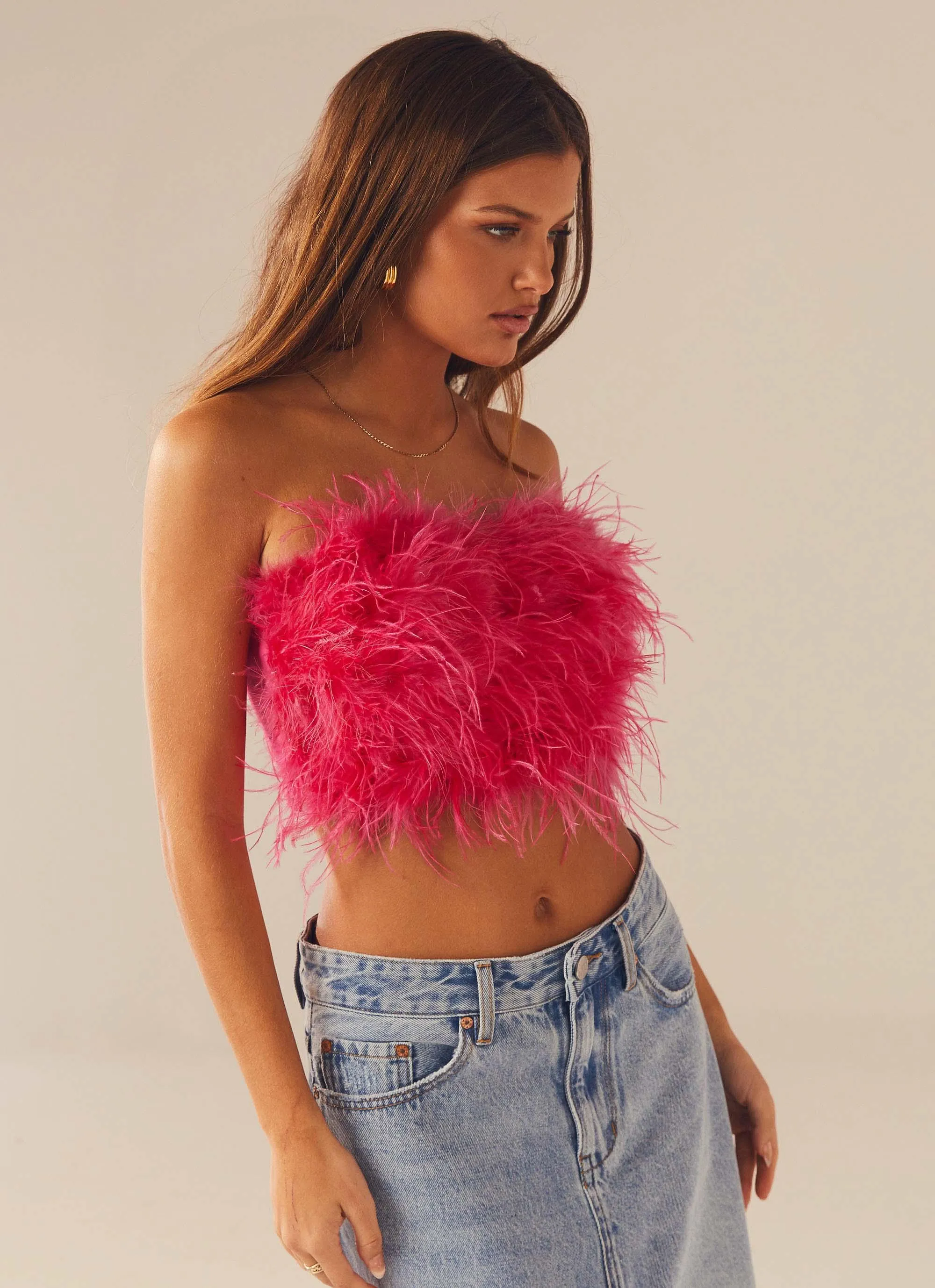 The Night Is Ours Feather Crop Top - Pink Cosmo sold by Peppermayo product image thumbnail 3